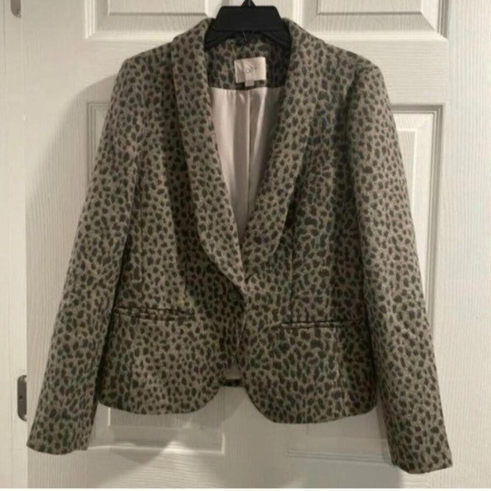 LOFT Leopard-Print Shawl Collar Blazer in Gray and Green